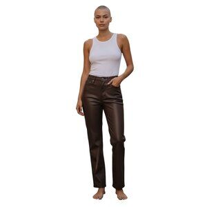 Daze Womens Sundaze Leather Look Pants~Size 32~Coated Espresso Jeans~NWT L13 15